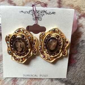 Statement Glass Cameo Clip Earrings